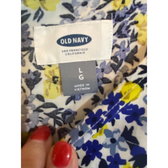 Old Navy Shift Dress Large Long Sleeves Blue Yellow Floral NEW - Picture 5 of 8